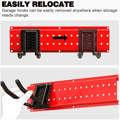 Garage Tool Organizer Wall Mount 49.5inch With 9 Hooks,Shovel Holder Wall Mount Ski Rck for Garage Garden Tool Rack Heavy Duty(Red)