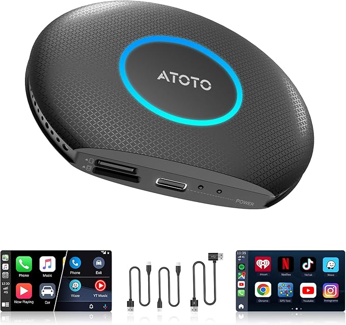 Ai Box Carplay/Android Auto Wireless Adapter, Android 13 6-in-1 Ai Box,4G LTE Card, GPS, DriveChat, Dual Bluetooth/WiFi, 4GB+64GB, Plug & Play for 2016+ Wired CarPlay, CB6A 2025 (CB6A-BK)