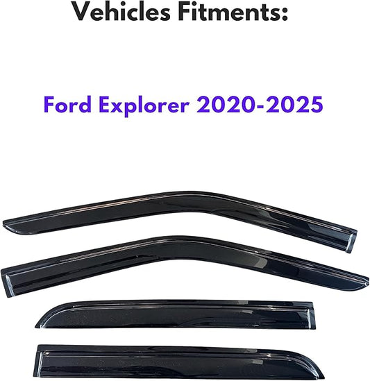 KPY Window Visor Compatible with Ford Explorer 2020-2025, 4PC Rain Guard Side Window Vent Deflectors Tape-On Mugen Style, 2020 2021 2022 2023 2024 2025