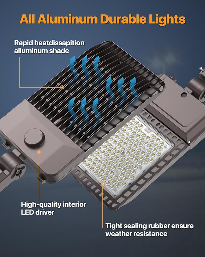 Led Parking Lot Light 300W 45,000LM Slip Fitter Led Street Pole Light with Dusk-to-Dawn Photocell 5000K 100-277V IP65 Waterproof 3Pack Commercial Area Lighting for Parking Lot, Roadways