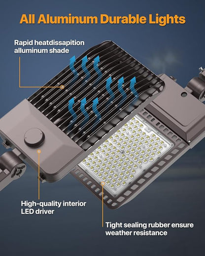Led Parking Lot Light 300W 45,000LM Slip Fitter Led Street Pole Light with Dusk-to-Dawn Photocell 5000K 100-277V IP65 Waterproof 3Pack Commercial Area Lighting for Parking Lot, Roadways