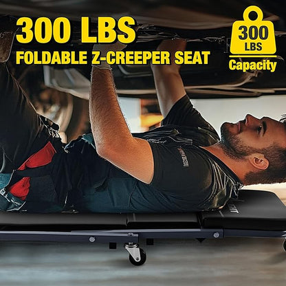 Nilight 36" Z Creeper - 2-in-1 Folding Rolling Mechanic Seat, 36 inches Adjustable Lay-Down or Sit Garage Chair, 300 lbs Capacity, Grey Black
