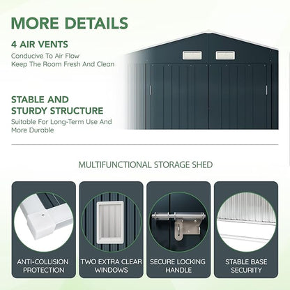 10X10FT Outdoor Steel Storage Shed with Lockable Doors, Ideal for Garden, Backyard, and Patio Utility and Tool Storage