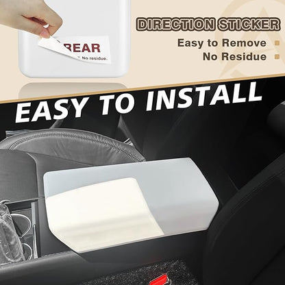 Muslogy Compatible with 2026+ Model Y Juniper Refresh Accessories Armrest Cover Protection TPE (White) & Silicone Mat OEM Style 2PCS Set Non-Slip Waterproof