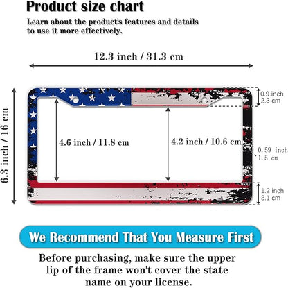 License Plate Cover Multicolor License Plate Frames Patriotic USA American Flag Aluminum Metal Car Accessory 2 Pack with Screw Covers Set