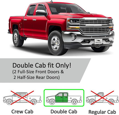 Voron Glass in-Channel Extra Durable Rain Guards for Trucks Chevrolet (Chevy) Silverado/GMC Sierra 2014-2018 Double Cab, Window Deflectors, Vent Window Visors, 4 Pieces - 230092