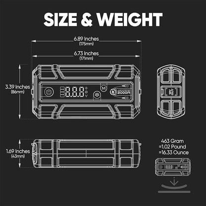 J400 Jump Starter with ConnectMax Tech, 2000A 12V Battery Jumper Starter Portable, Lithium Jump Box and Jump Pack for Up to 8.0-Liter Gas and 6.0-Liter Diesel Engines, Smart Digital Screen