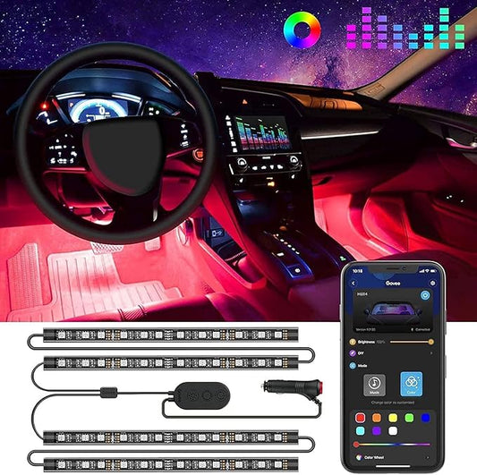 Govee Car LED Lights, Smart Car Interior Lights with App Control, RGB Lights with DIY Mode and Music Mode, 2 Lines Design LED Lights for Cars with Car Charger, 12V