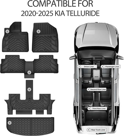 AUTOSAVER88 Floor Mats & Cargo Liners Fit for Kia Telluride 7/8 Seats 2025 2024-2020, All Weather TPE Custom for Floor Liners Trunk Mats Heavy Duty Waterproof Car Mats Set Interior Accessories, Black