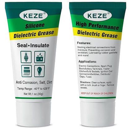 Keze Dielectric Grease Automotive Electrical Grease for Connectors Grasa Dielctrica Battery Terminal Protector Silicone Di Electrical Grease for Ignition Coils Wiring Car Spark Plug, 1 Oz-2 Pack