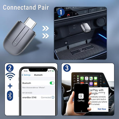 Wireless CarPlay Adapter for Apple, Easy to Upgrade Wired CarPlay to Wireless, Plug & Play, Mini Size with USB A & Type-C, Bluetooth Wireless Control Adapter for Cars from 2017 and iOS 10+ (Silver)