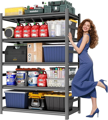 72-Inch Tall Garage Shelving Unit - Adjustable 5-Tier Heavy Duty Metal Storage Rack | Easy to Assemble Shelf | Rust Free | Great for Garage Basement Workshop or Organization