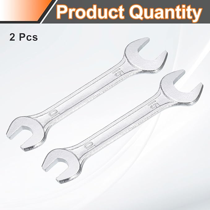 HARFINGTON 2pcs Double Open End Wrench 10mm x 15mm Metric 15 Degree Offset Angle Small Flat Head Wrench Galvanizing Open Ended Spanner for Automotive Repair Furniture Assembly