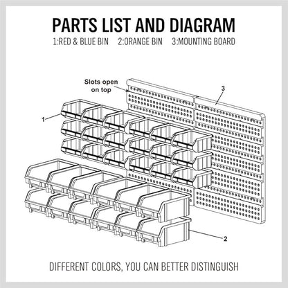 30-Bin Wall-Mounted Storage Rack System - Heavy-Duty Garage Tool Organizer for Screws, Nuts, Bolts, Nails, Beads, and Small Hardware Parts - Easy Installation and Customizable