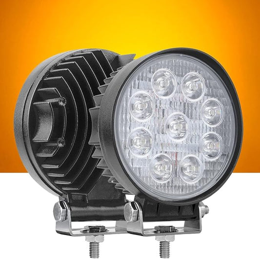 27W Spot Amber Yellow Round Work LED Light Fog Offroad Off Road Lights Driving Lamp Waterproof for Hunting Pickup UTV Truck Car Boat SUV Boat 4WD ATV 12V 24V 4x4 Tractor Motorcycle（2pcs）