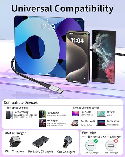 USB C to USB C Cable 3FT, 3-Pack 60W USB Type C to C Fast Charging Cable Braided 3 Foot USBC to USBC Cord for iPhone 16 15 Pro Max, Samsung Galaxy S23 S22, Moto LG, Google Pixel, iPad Air 4 (1M)