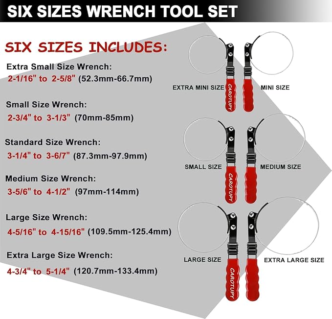 7pcs Oil Filter Wrench Set with Small Oil Funnel for Oil Change, Adjustable Oil Filter Removal Tool 2-1/16"-5-1/4"