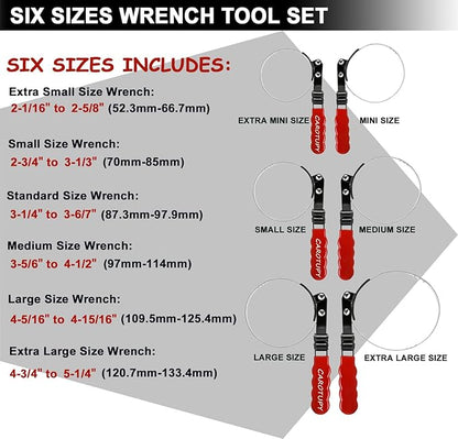 7pcs Oil Filter Wrench Set with Small Oil Funnel for Oil Change, Adjustable Oil Filter Removal Tool 2-1/16"-5-1/4"
