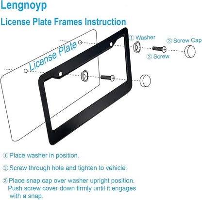 2PCS Matte Black License Plate Frames, 2 Holes Solid Aluminum License Plate Holder, Universal Car License Plate Frame for Man, Licence Plate Frame Black and Screws, by Lengnoyp