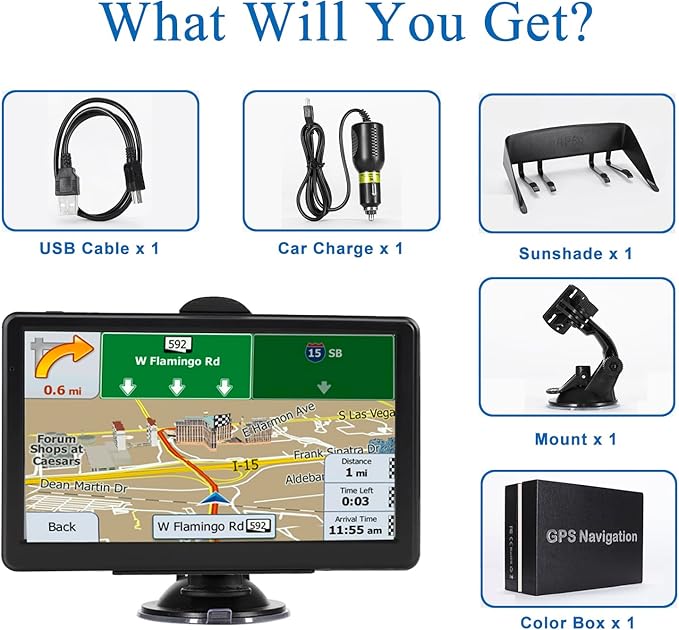 GPS Navigator for Car Truck RV, 7-inch High-Definition Touch Screen，2025 Maps (Free Lifetime Updates), Support Voice Turn Direction Guidance/Speed and Red Light Warning/Custom Truck Routing