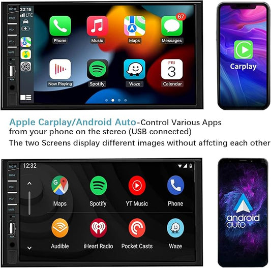 Naifay Double Din Car Stereo Compatible with Apple Carplay and Android Auto, 7 inch HD Touchscreen Car Radio Car Audio Receivers, Bluetooth, Backup Camera, Mirror Link, USB/AUX/TF/Subwoofer, FM Radio