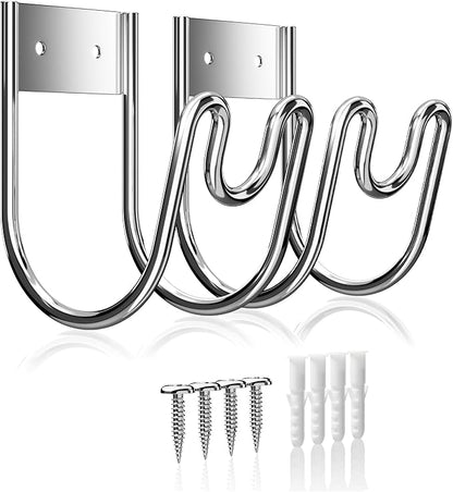 Stainless Steel Garden Hose Holder - Silver SS304 Water Hose Holder - Wall Mounted Hose Hanger Heavy Duty for Water Hose Extension Cords Vacuum Hose, Anti-Rust (2 Pack)