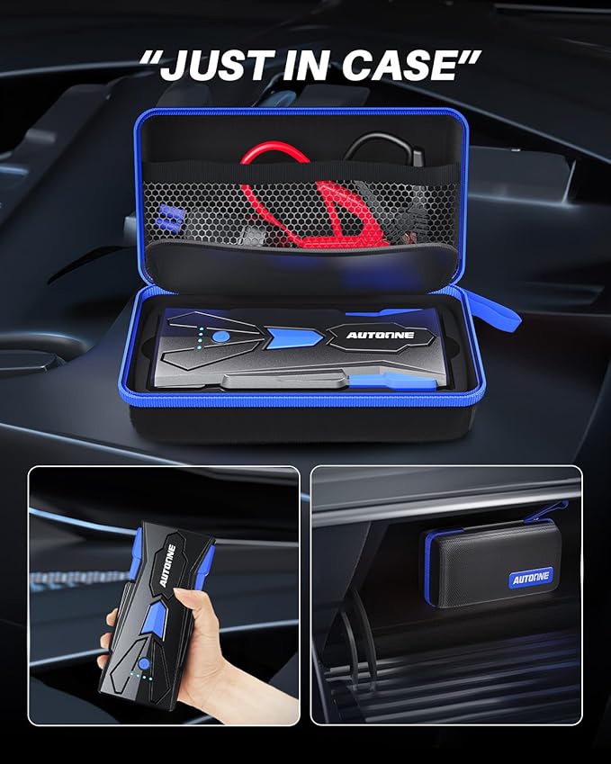 AUTOONE 6000A Car Battery Jump Starter Up to All Gas & 12L Diesel Engine, Car Battery Jumper Starter Portable 12V Jump Box with USB Output, Storage Case, LED Flashlight