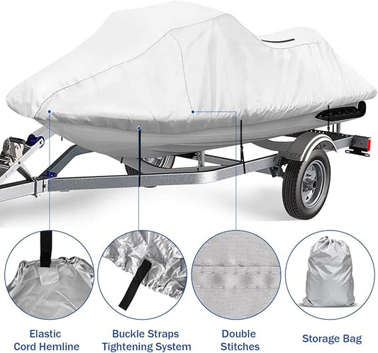 iCOVER Jet Ski Cover- Water Proof Heavy Duty Trailerable Personal Watercraft Covers for Seadoo Kawasaki Yamaha Wave Runner, Fits PWC Models Up to 145in Long