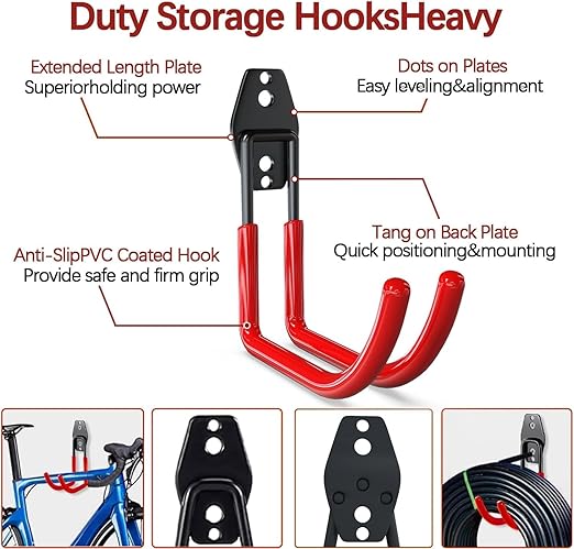 3-H Garage Wall Hooks 45 Pack, Garage Hooks Heavy Duty with Extra Welding Spots, Garage Organizer for Garden, Lawn, Chairs, Ladders, WeedEater, Shovel (Red)