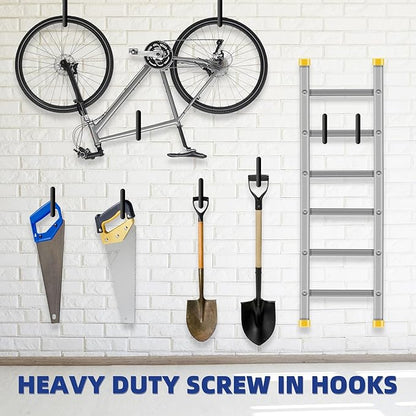 10 Pcs Ladder Hook Screw in Storage Hanger, Wall Mount Garage Storage Hooks Heavy Duty Shelf Organizer for Bike, Foldable Chair, Ladder