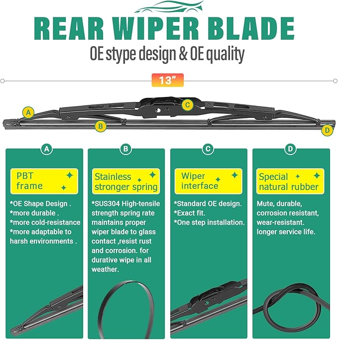 24" 18" 13" Windshield Wiper Blades Replacement for Chevrolet Chevy Equinox 2018 2019 2020 2021 Premium All Weather Front Rear Wipers Set - OEM Quality (Pack of 3)