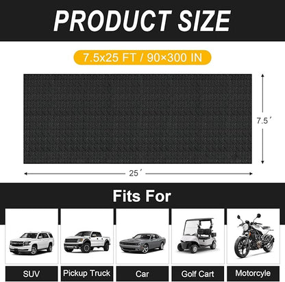 7.5x25 FT Garage Floor Mat, Updated 2.8mm Thicked Flooring Roll with 20Pcs Tapes, 188 sqft Diamond Plate PVC Rubber Trailer Mat, Non-Slip Floor Protector Mat for Garage Warehouse Gyms (Matte Black)