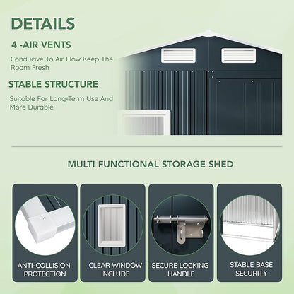 6X4X6.5 FT Compact Vertical Outdoor Steel Storage Shed with Lockable Doors, Ideal for Garden, Backyard, and Patio Utility and Small Tool Storage,Bike Shed, Garbage Can, Chicken Coop