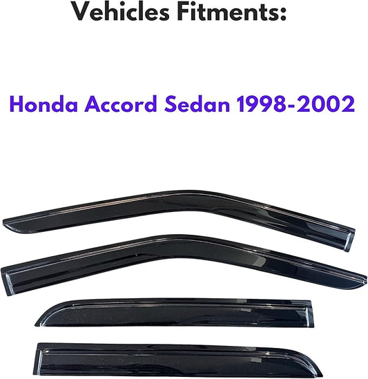 KPY Window Visor Compatible with Honda Accord Sedan 1998-2002, 4PC Rain Guard Side Window Vent Deflectors Tape-On Mugen Style, 1998 1999 2000 2001 2002