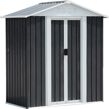 5x3 FT Outdoor Storage Shed, Metal Garden Shed with Frame Floor, Small Outside Tool Shed with Lockable Sliding Doors & 4 Air Vents, Waterproof Storage Building for Backyard, Patio, Lawn, Gray