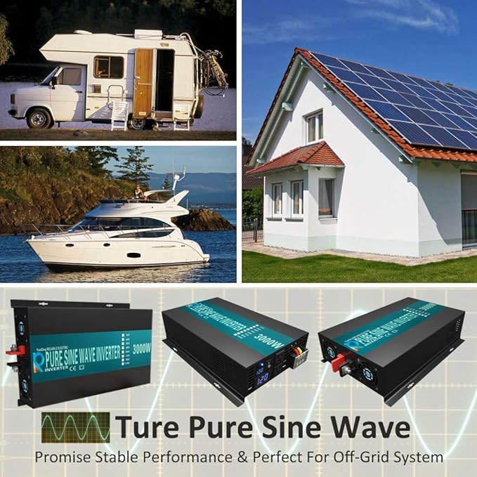 WZRELB 3000W 12V Pure Sine Wave Solar Power Inverter DC AC Converter (RBP300012W),Black