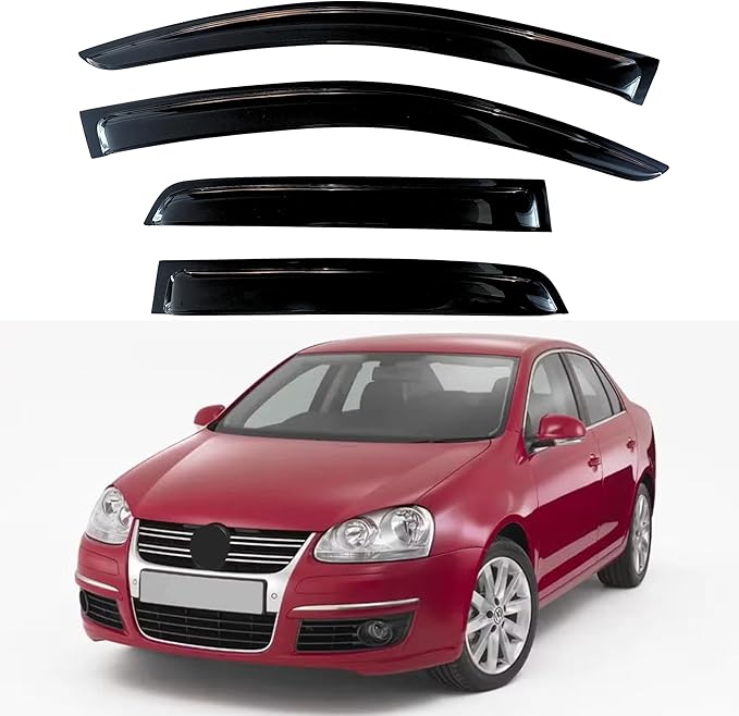 KPY Window Visor Compatible with Volkswagen (VW) Jetta Sedan 2006-2010, 4PC Rain Guard Side Window Vent Deflectors Tape-On Style, 2006 2007 2008 2009 2010