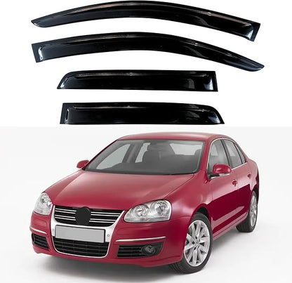 KPY Window Visor Compatible with Volkswagen (VW) Jetta Sedan 2006-2010, 4PC Rain Guard Side Window Vent Deflectors Tape-On Style, 2006 2007 2008 2009 2010