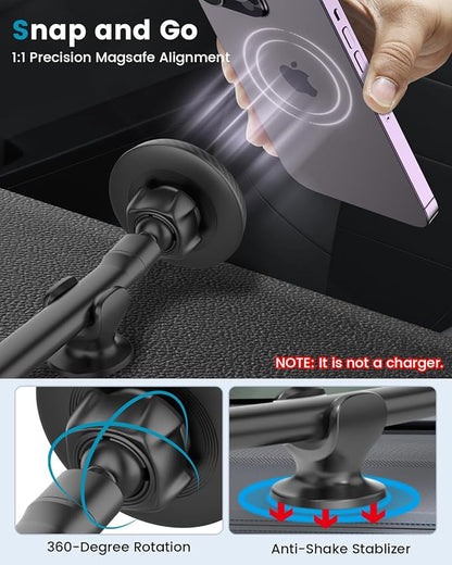 APPS2Car for Magsafe Car Mount Magnetic Phone Holder Upgraded 13-Inch Long Arm Suction Cup Windshield Mount fits iPhone 16 Pro Max Plus 15 14 13 12 Mini