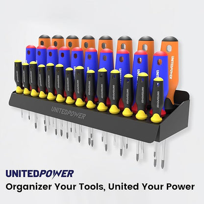 UNITEDPOWER Screwdriver Holder, Wall Mount Storage Rack Organizer for Workshop, Shed, Garage, Home, Stores up to 32 Screwdrivers or Small Tools
