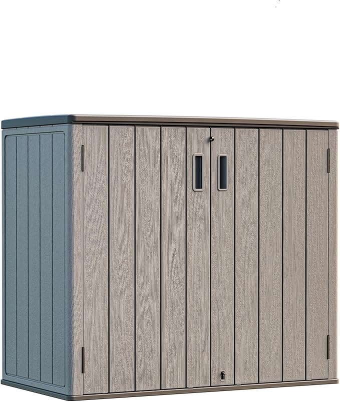 HOMSPARK 37 Cu.Ft Outdoor Storage Shed Weather Resistant, Multi Functional | Double-Wall Resin Storage Sheds & Outdoor Storage Box Waterproof for Backyard Garden Patio Lawn (Shallow Coffee)