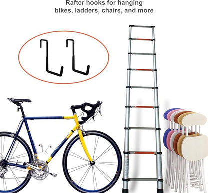 4 Pcs Rafter Hooks, Upgraded Fence Hangers, Heavy Duty Bike Hanger for Garage, Ladder Hook, Black Large S Hooks for Hanging Hose, Plants, Chairs, Bikes, Ladders, Cords and More