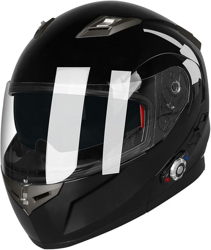 FreedConn BM2-S Bluetooth Motorcycle Helmet, Flip-Up Modular Motorbike Helmet, 500M Connectivity for 2-3 Riders, Voice Dial, Hands-Free Call, MP3, FM, DOT Certified ( X-Large, Gloss Black)