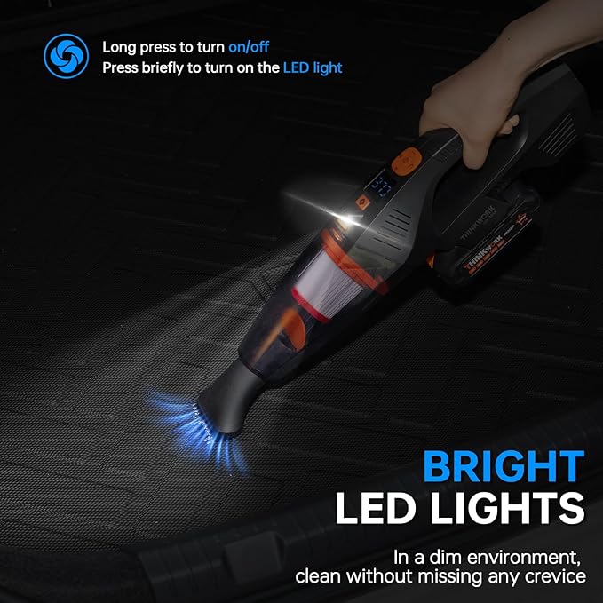 THINKWORK 20V Car Vacuum & Air Compressor, Dual Function High Power Handheld Cordless Vacuum with 18000pa Suction Power for Car Cleaning, Household Dust Removal, Inflation