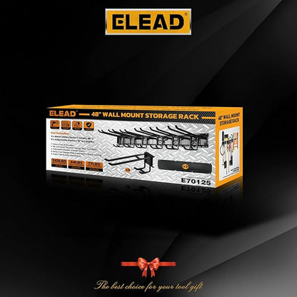 ELEAD 48 Inches Garage Storage, Garage Organization, Garden Tool Organizer Wall Mount, 9 Adjustable Heavy Duty Metal Hooks, Holds Up to 730 lbs, Yard Tool Organizer for Garden, Yard, and Shed