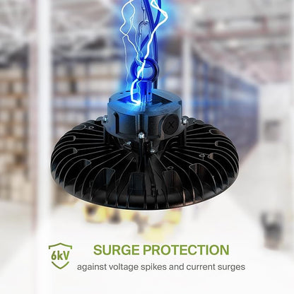 ASD LED High Bay UFO Light Fixture, Commercial Shop Lighting | Dimmable, IP69K Waterproof, DLC Premium, UL Listed | 150W 23000LM 5000K 100-277V | Warehouse, Garage, Workshop, Barn Lamp | Black