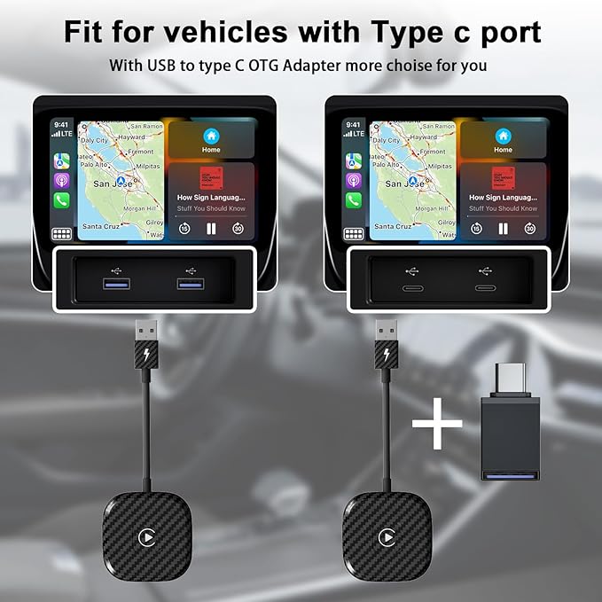 Wireless CarPlay Adapter for Apple iPhone，Wireless Carplay USB Dongle Converter Wired Carplay to Wireless, Support Online Update Plug and Play,Fit for Cars Built-in Wired CarPlay (Carbon)