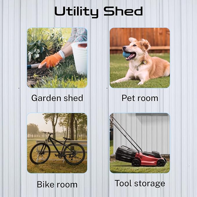 6 x 4 FT Outdoor Storage Metal Shed, Bike Garden Tool Shed with Slooping Roof, Lockable Doors and Aluminum Frames, Shed Easy to Assemble for Garden, Patio, Lawn, White+Black
