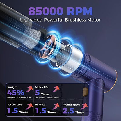 Handheld Car Vacuum Portable Cordless,18000PA High Power Vacuum Cleaner with Brushless Motor,7 in 1 Mini Hand Held Vacuum Rechargeable AirDuster/Blower for Car,Home,Office,Pet