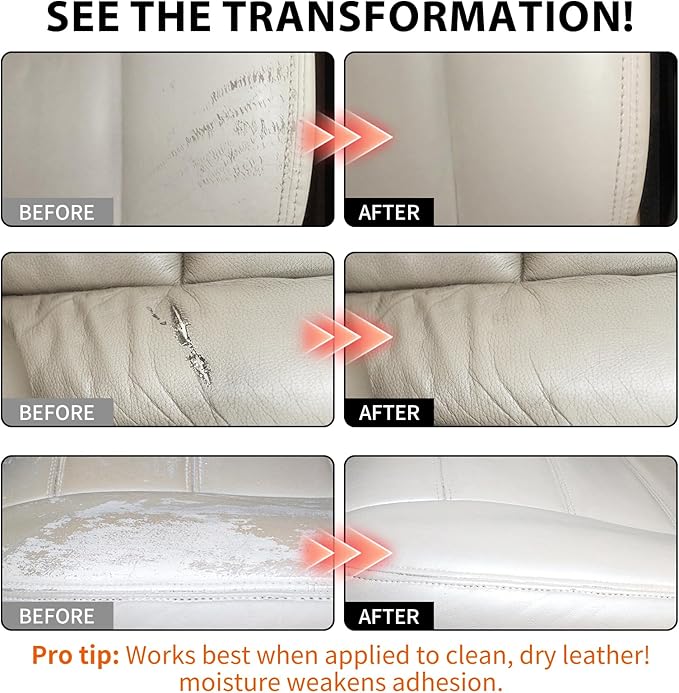 Leather Repair Kit,Car Seats, Sofa,Jacket & Purse - Repairs Burn Holes,Scratches,Tears - Restores Faux,Vinyl,Artificial and Real Leather (Beige)